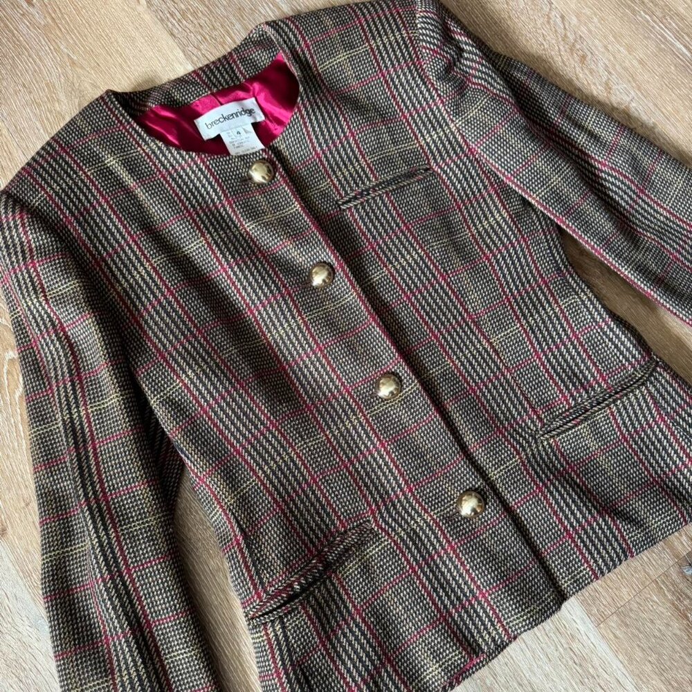 Vintage‎ Breckenridge Wool Blend Red and Brown Blazer Coat Jacket Size 4